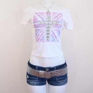 y2k pastel galaxy print union jack studded tee white tumblr graphic top